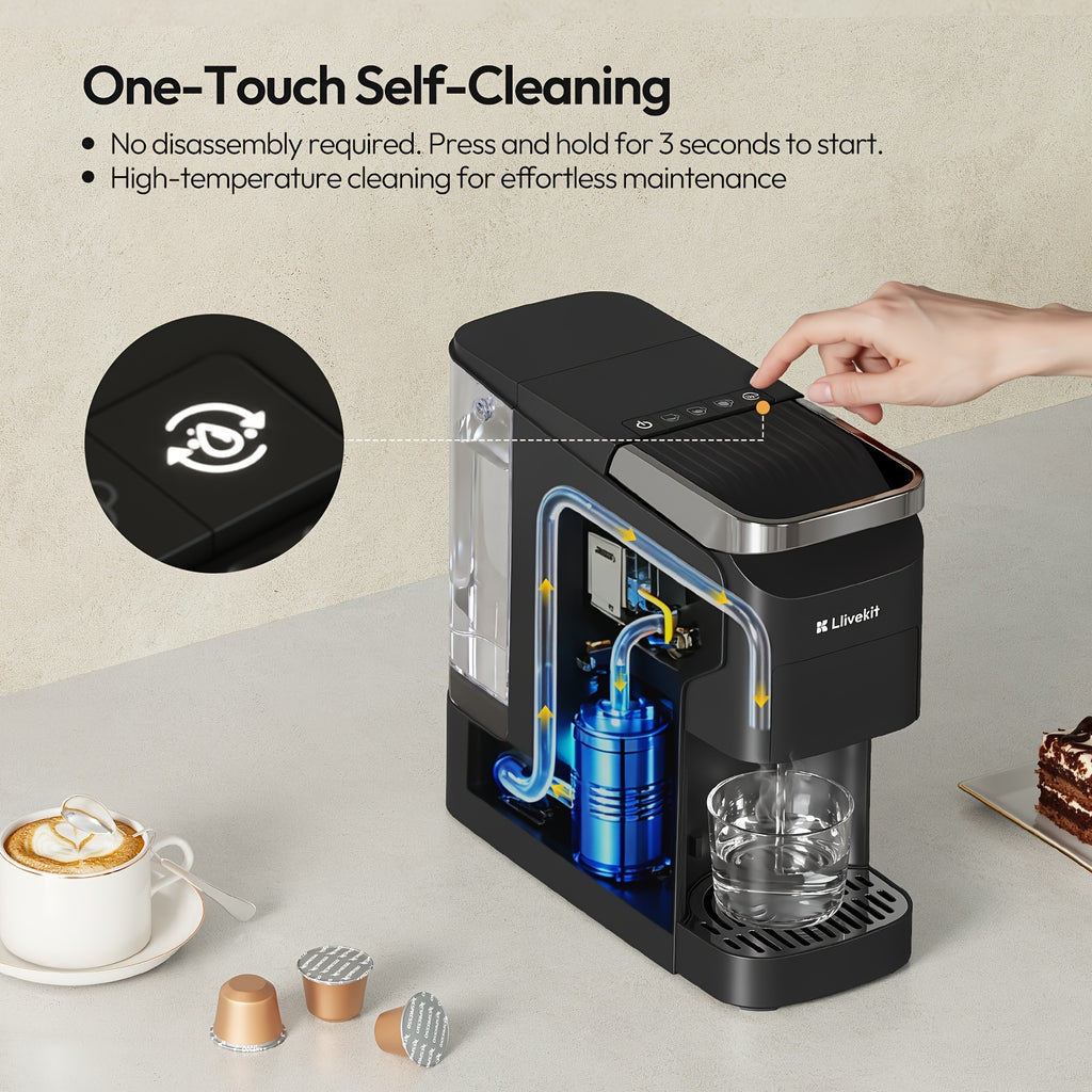 One-Touch Self-Cleaning Capsule Coffee Machine, High-Temperature Automatic Clean Compact Pod Coffee Maker for Home Office