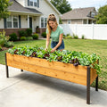 Elevated Wooden Raised Garden Bed with Arch Metal Trellis, Raised Planter Box with Metal Legs for Vegetables Flowers Backyard Patio Gardening