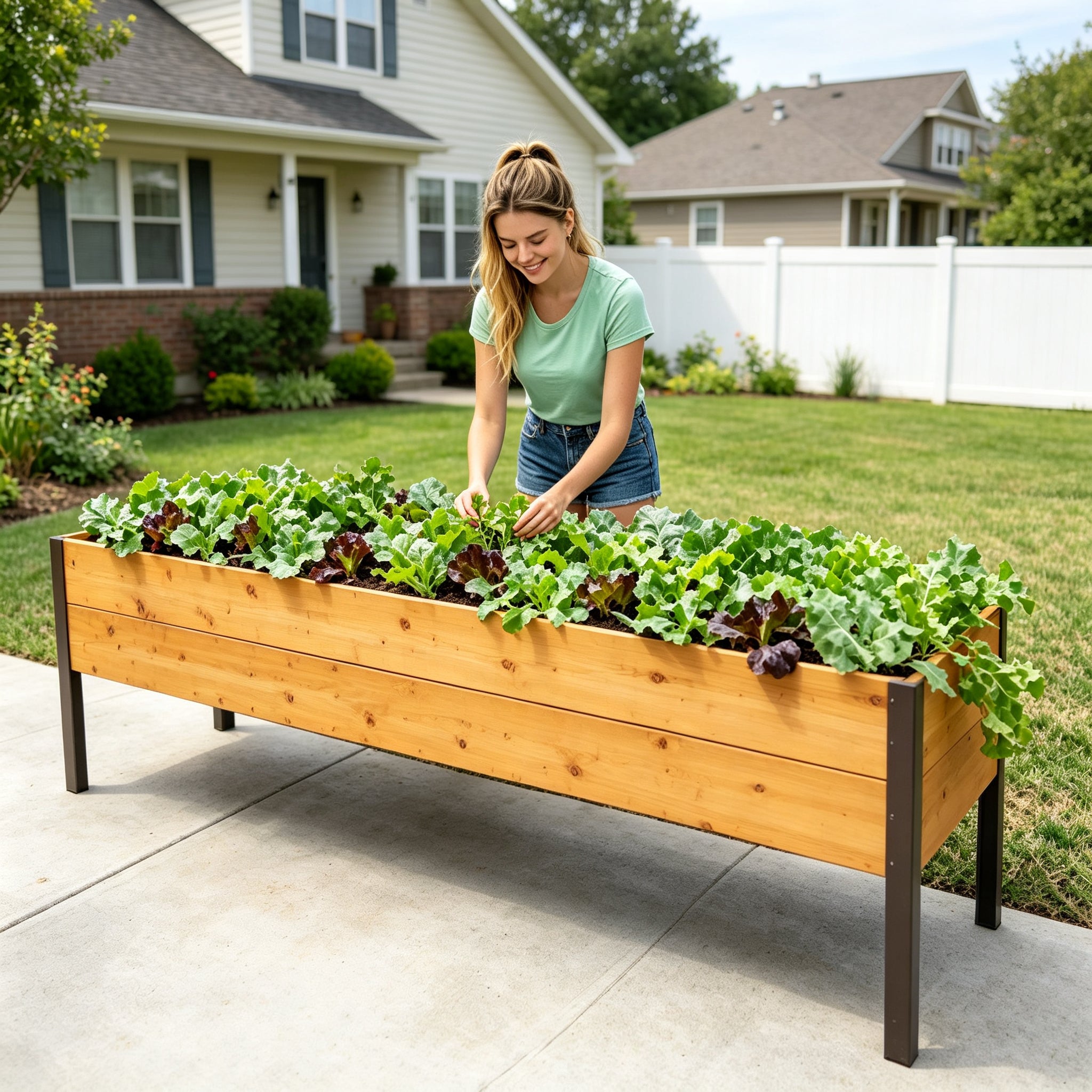 Elevated Wooden Raised Garden Bed with Arch Metal Trellis, Raised Planter Box with Metal Legs for Vegetables Flowers Backyard Patio Gardening