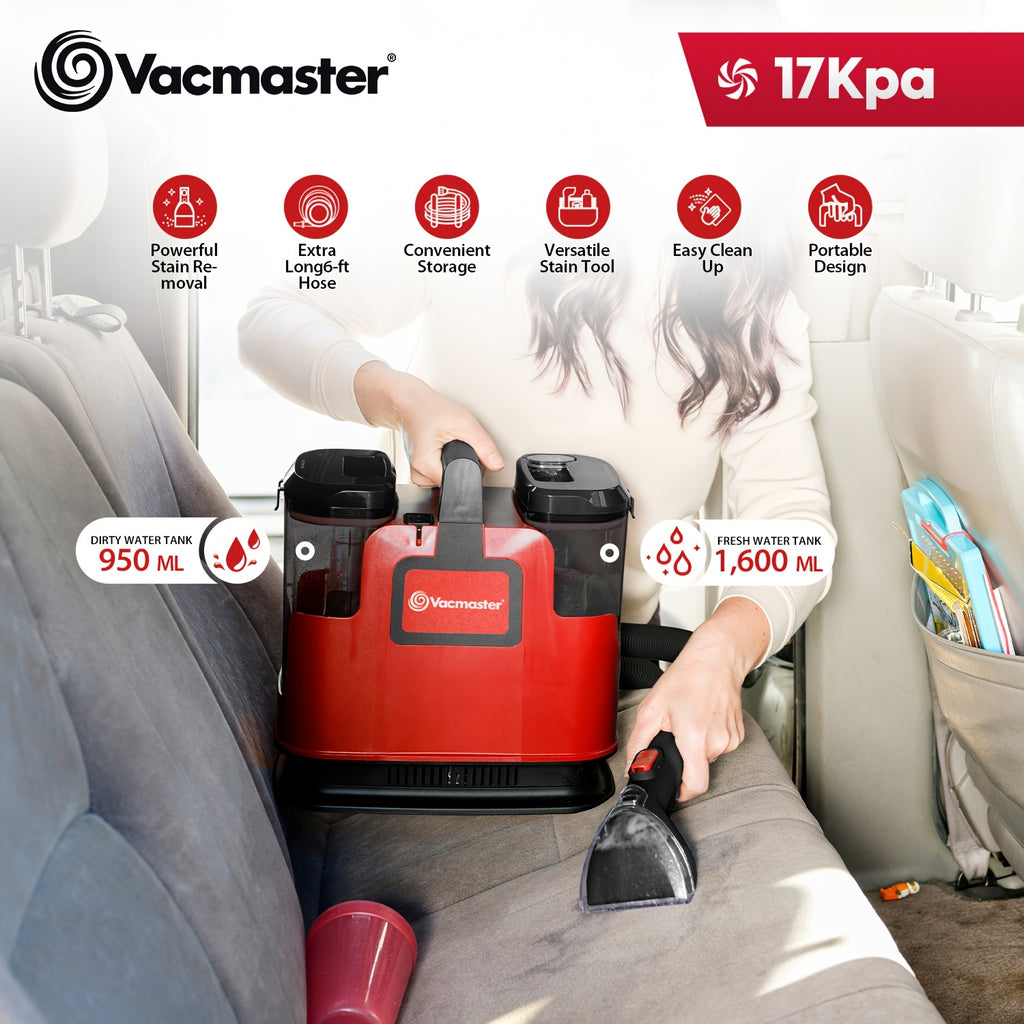 17Kpa Portable Spot Carpet Cleaner Machine, 6ft Long Hose Stain Remover with Dual Water Tank for Car Upholstery Rug Furniture