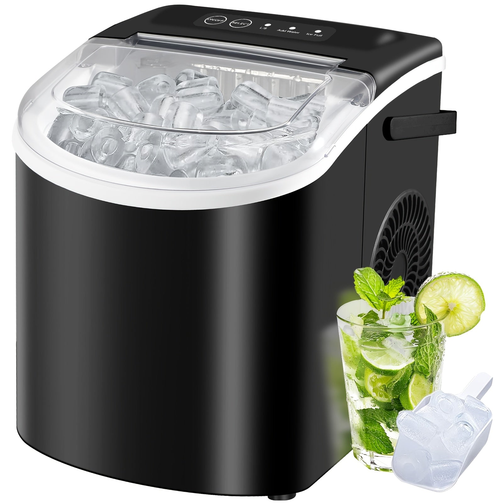Portable Countertop Ice Maker Machine with Large Small Adjustable Ice Cube Size, One Touch Control Compact Ice Making Machine for Home Bar Kitchen RV