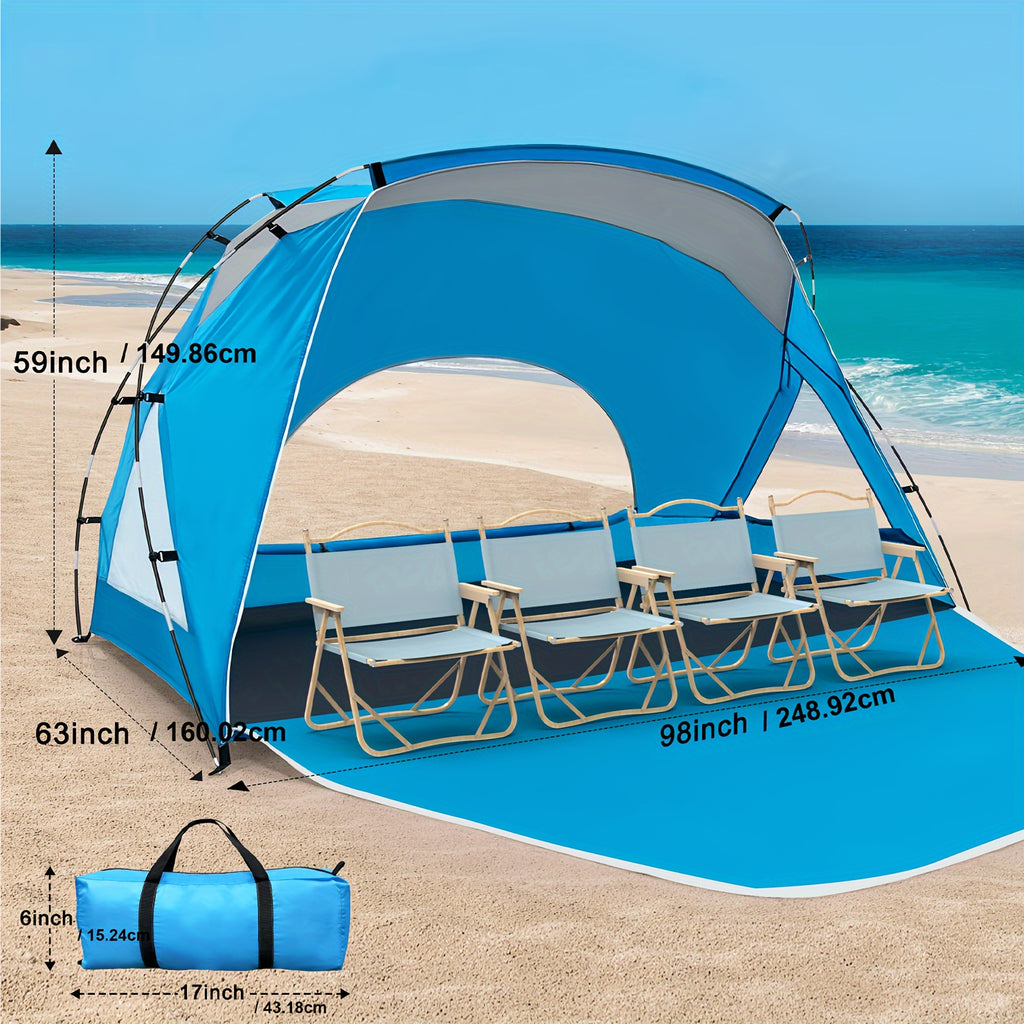 UPF 50+ 4-6 Person Instant Pop Up Beach Tent, 3-Sided Ventilated Windproof Sun Shelter with Zipper Door for Beach Picnic Camping