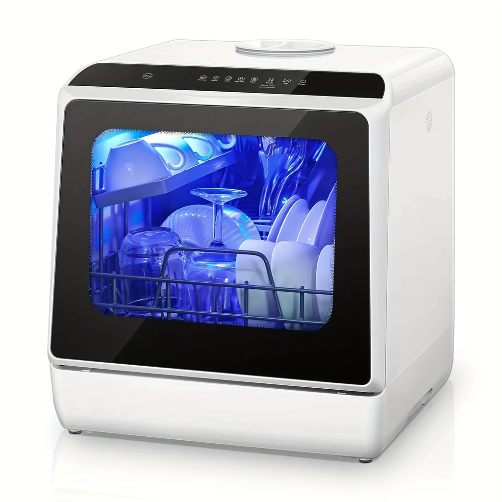 2-in-1 Water Tank & Tap Portable Countertop Dishwasher, 6 Multi Wash Modes Mini Dishwasher with 360° Spray, Hot Air Dry & Delayed Function for Small Kitchen