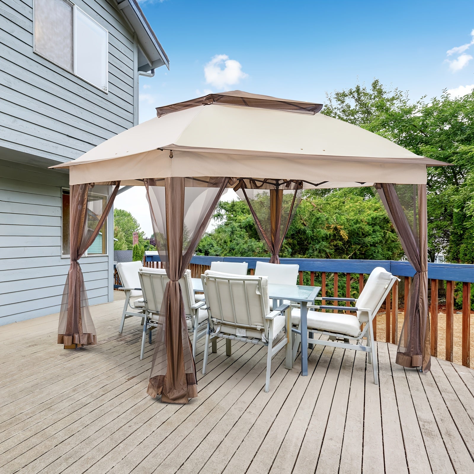Removable Zippered Mosquito Netting for Outdoor Gazebo, Privacy Mesh Curtain with Hooks for Patio Canopy Pergola