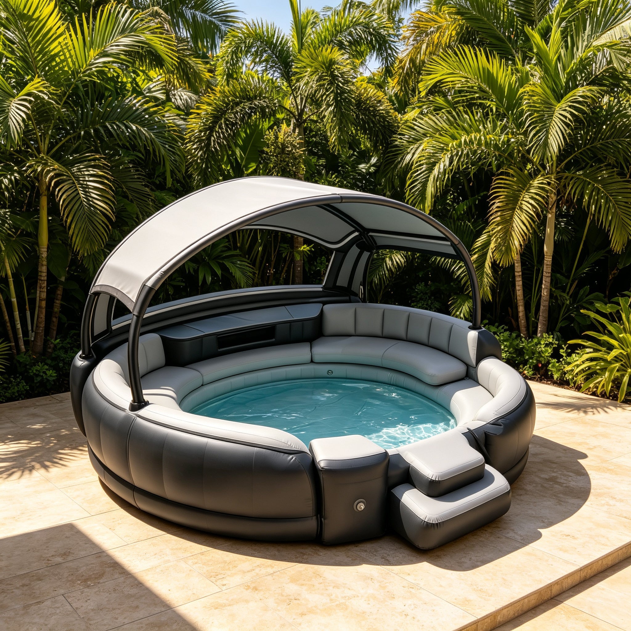 Inflatable Hot Tub with LED Canopy Heated Water System, Premium PVC Portable Spa Holds 4-7 Adults for Backyard Outdoor Relaxation