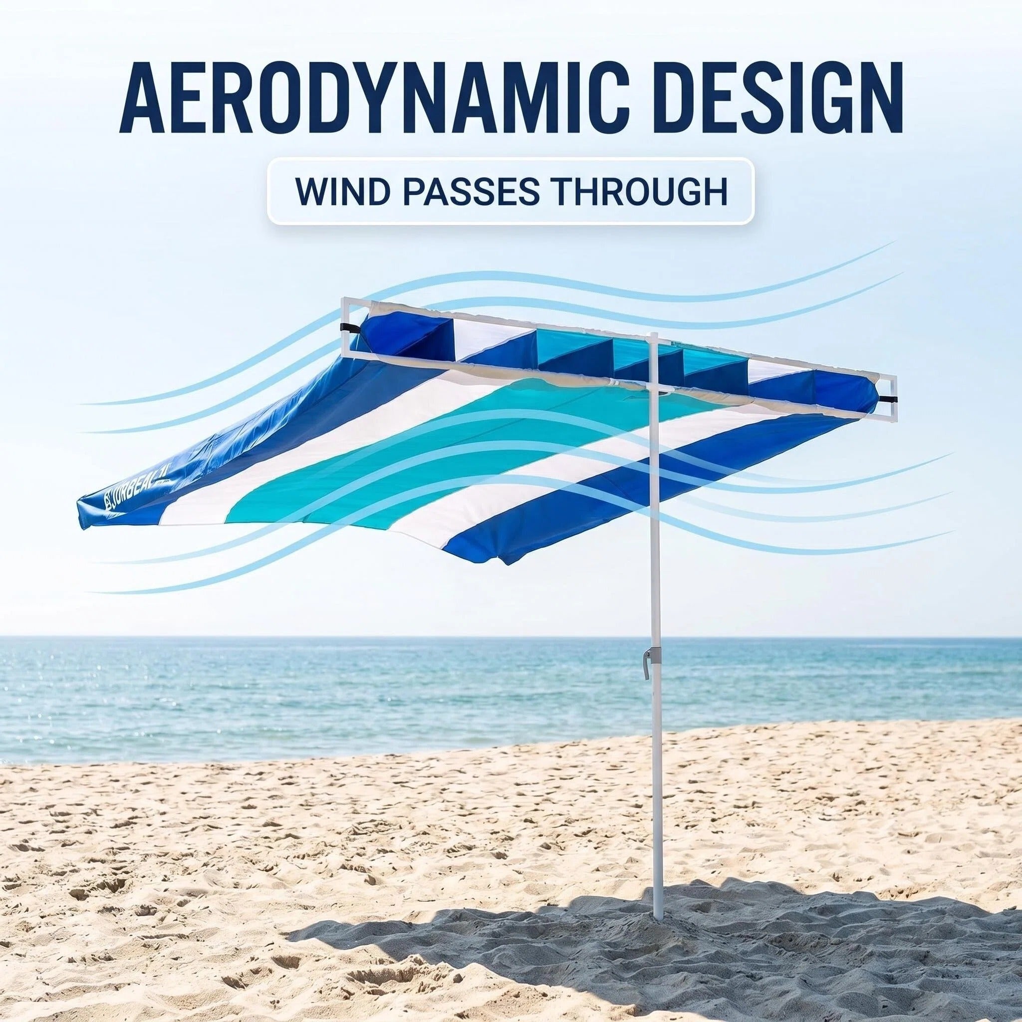 Wind Resistant Large Beach Sun Canopy Umbrella, Easy Setup Portable Outdoor Beach Shade Tent with Wide Coverage for Sand Poolside Camping