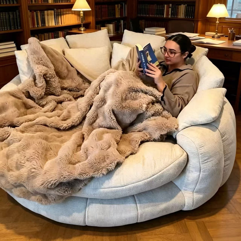 Oversized Round Ergonomic Bean Bag Sofa, Premium Fabric High-Density Foam Lazy Lounge Chair with Throw Pillows for Bedroom Living Room Relaxation