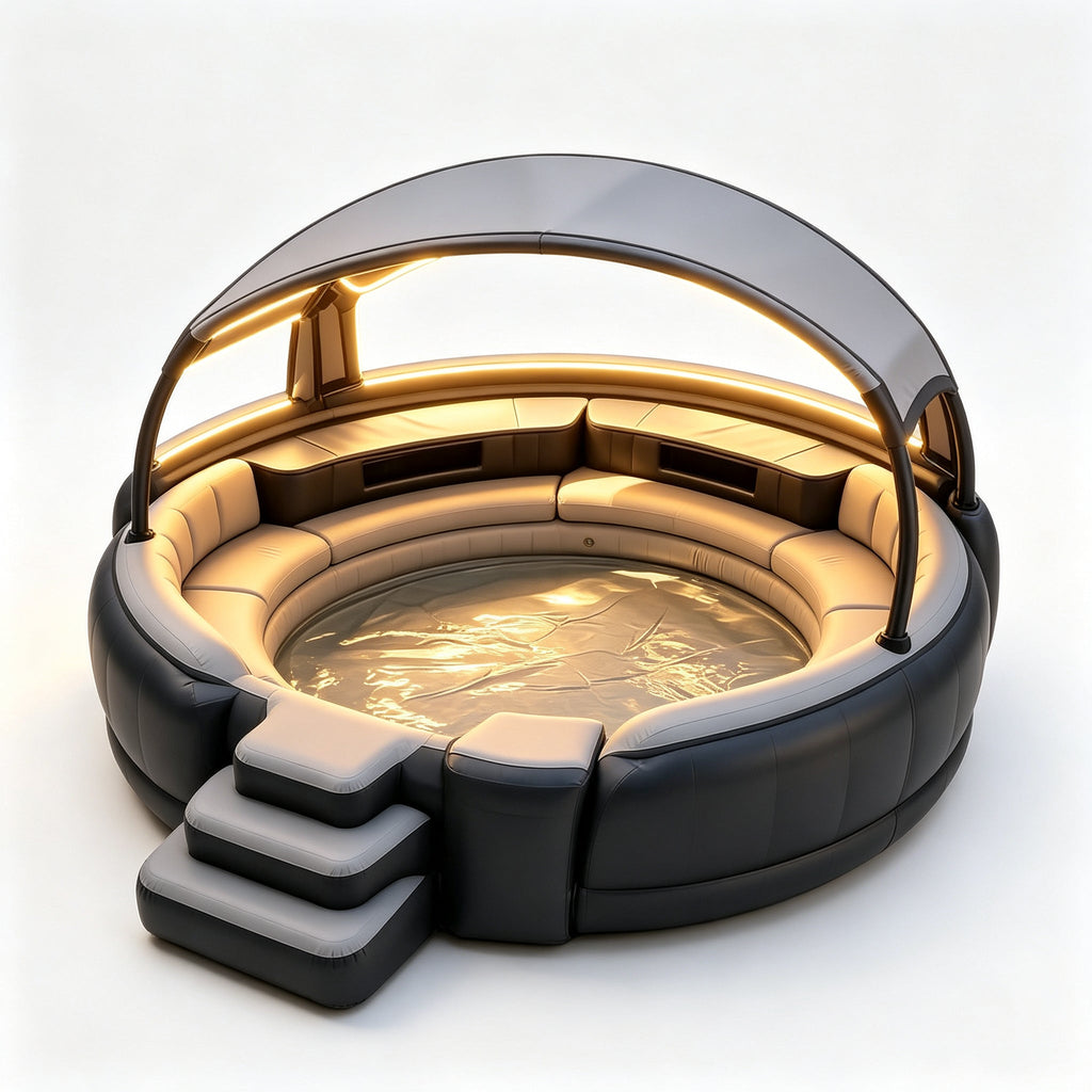 Inflatable Hot Tub with LED Canopy Heated Water System, Premium PVC Portable Spa Holds 4-7 Adults for Backyard Outdoor Relaxation
