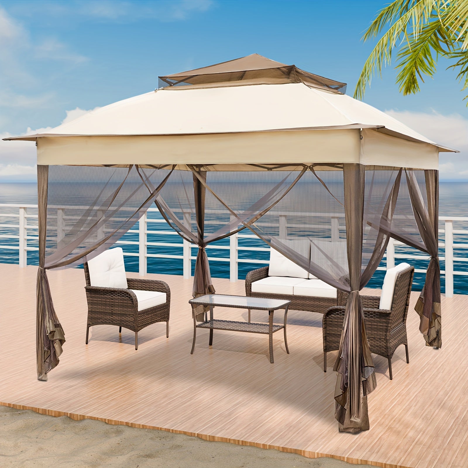 Removable Zippered Mosquito Netting for Outdoor Gazebo, Privacy Mesh Curtain with Hooks for Patio Canopy Pergola