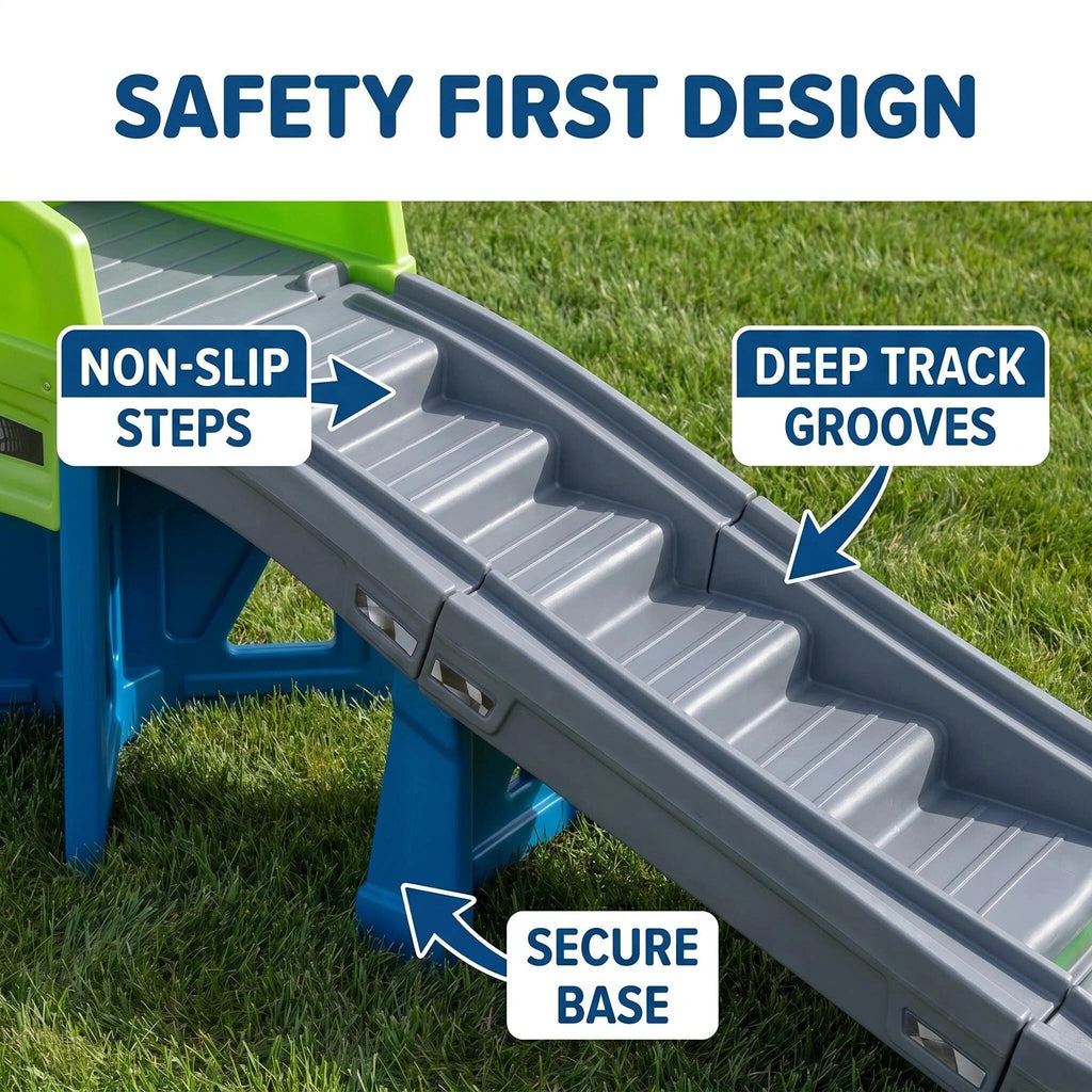 Kids Race Car Track Slide Playset with Non-Slip Steps & Stable Base, Indoor Outdoor Toddler Racing Toy Slide for Living Room Playroom Backyard