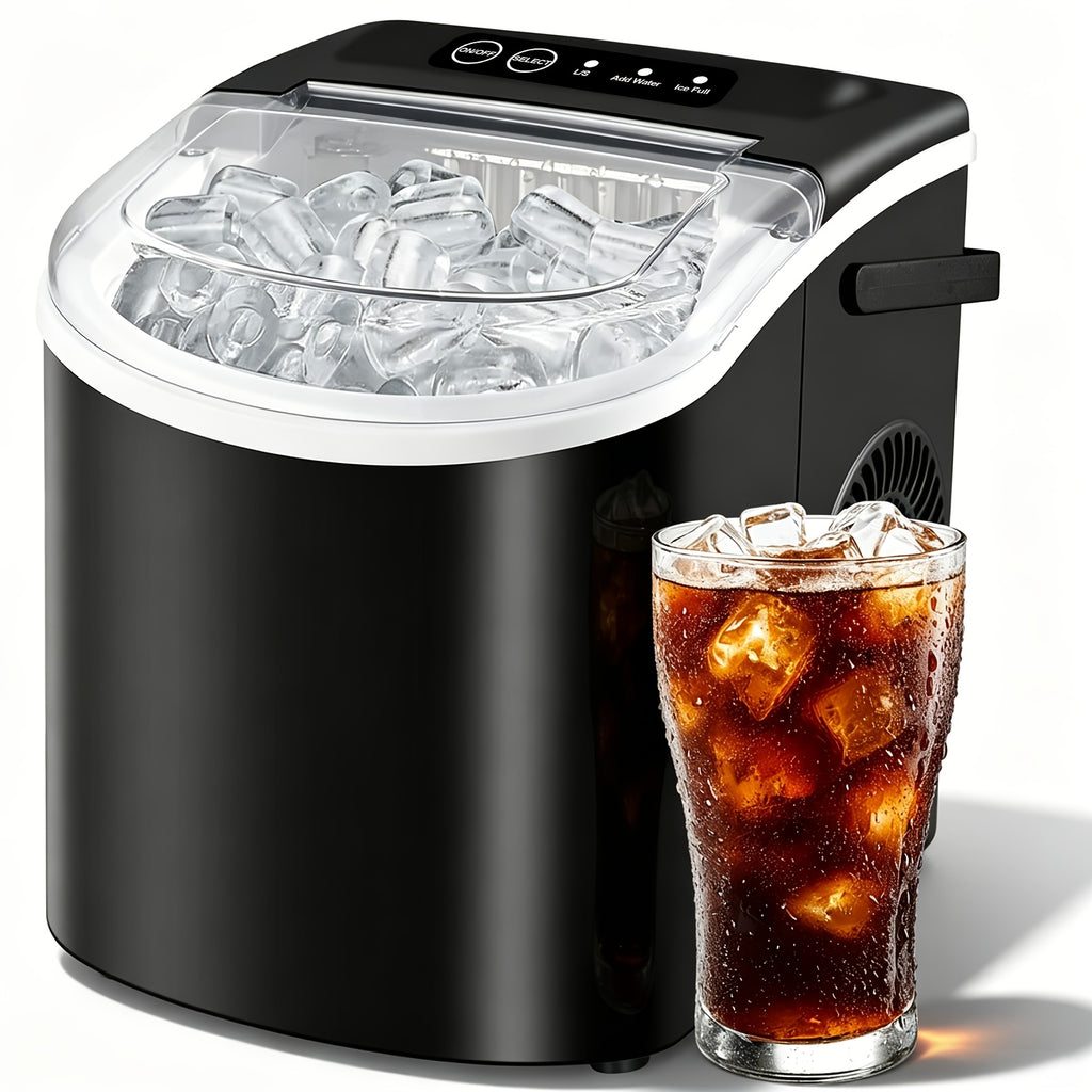 Portable Countertop Ice Maker Machine with Large Small Adjustable Ice Cube Size, One Touch Control Compact Ice Making Machine for Home Bar Kitchen RV