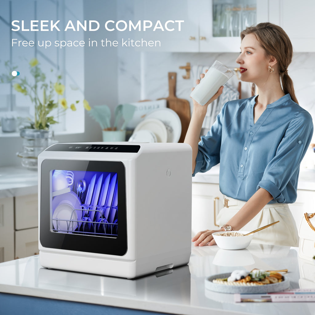 Portable Countertop Mini Dishwasher, Multi Function 6 Washing Modes Dishwasher with Drying Function for Small Home