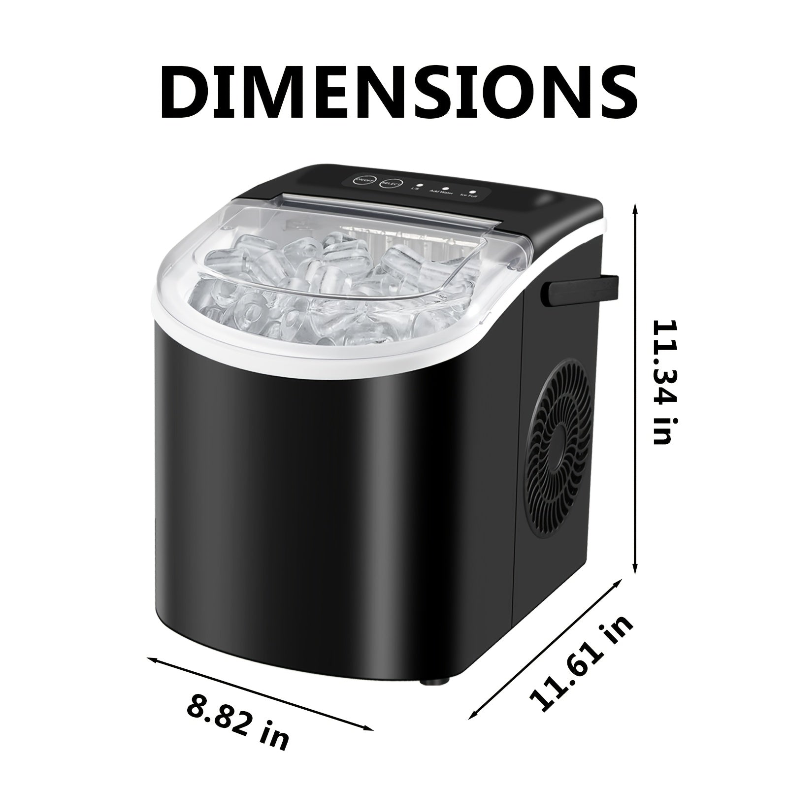 Portable Countertop Ice Maker Machine with Large Small Adjustable Ice Cube Size, One Touch Control Compact Ice Making Machine for Home Bar Kitchen RV