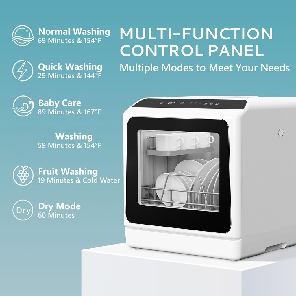 Portable Countertop Mini Dishwasher, Multi Function 6 Washing Modes Dishwasher with Drying Function for Small Home