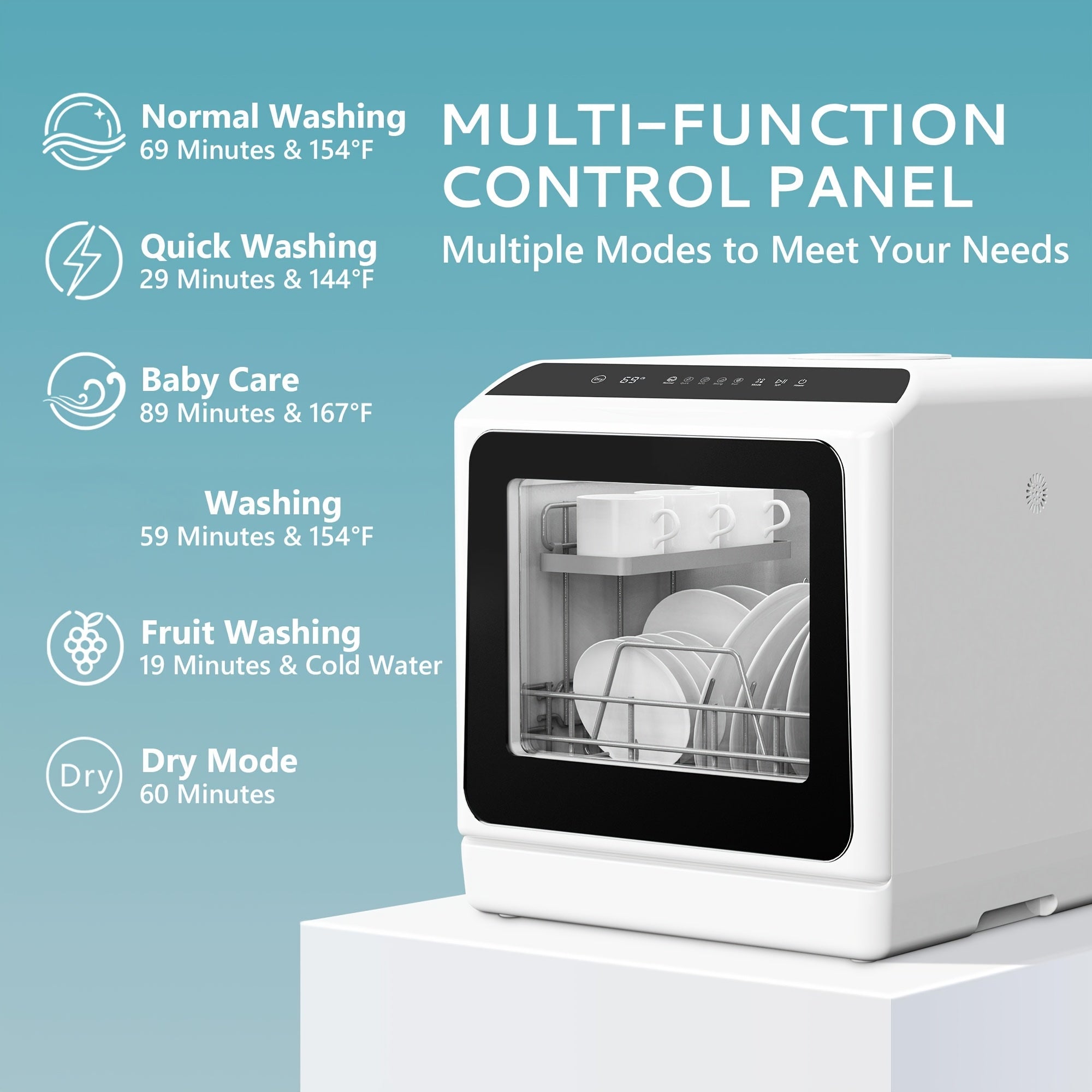 Portable Countertop Mini Dishwasher, Multi Function 6 Washing Modes Dishwasher with Drying Function for Small Home