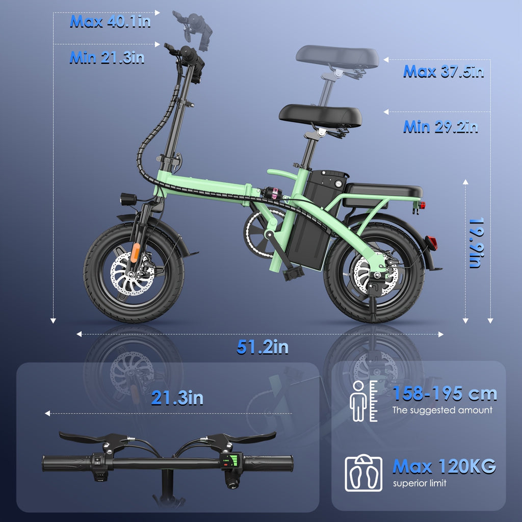 350W Folding Electric Bike, 48V 10AH Battery Foldable E-Bike with LED Display, 18MPH Max Speed 20 Miles Range 14 Inch Mini Commuter Ebike