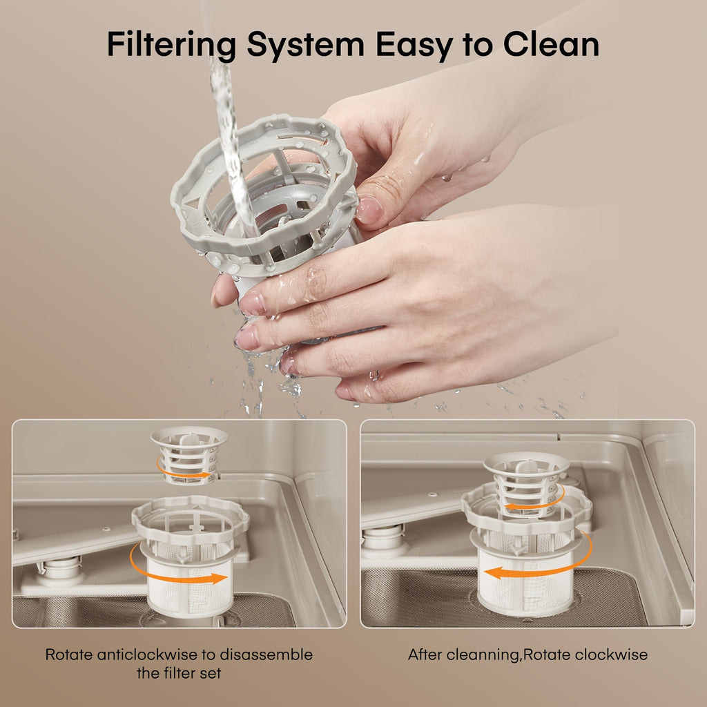 2-in-1 Water Tank & Tap Portable Countertop Dishwasher, 6 Multi Wash Modes Mini Dishwasher with 360° Spray, Hot Air Dry & Delayed Function for Small Kitchen