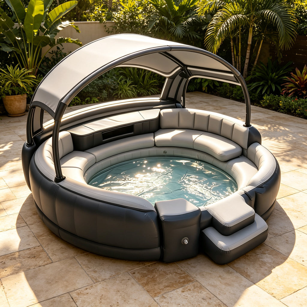 Inflatable Hot Tub with LED Canopy Heated Water System, Premium PVC Portable Spa Holds 4-7 Adults for Backyard Outdoor Relaxation