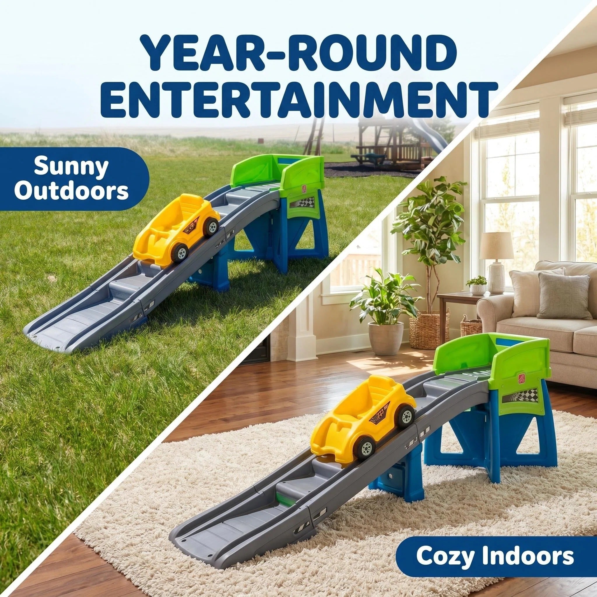 Kids Race Car Track Slide Playset with Non-Slip Steps & Stable Base, Indoor Outdoor Toddler Racing Toy Slide for Living Room Playroom Backyard