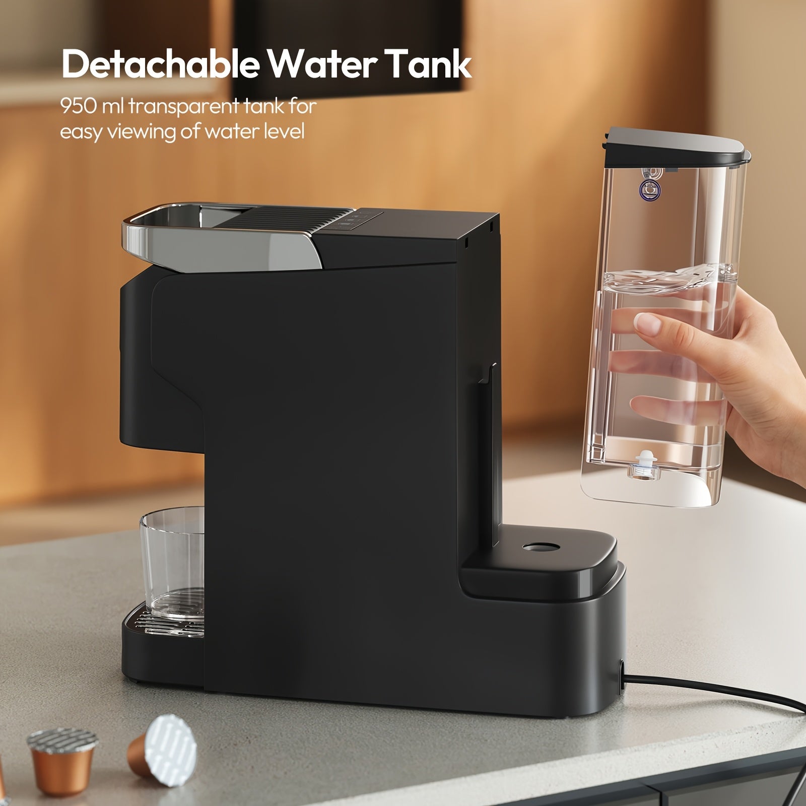 One-Touch Self-Cleaning Capsule Coffee Machine, High-Temperature Automatic Clean Compact Pod Coffee Maker for Home Office