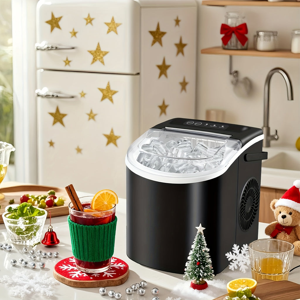 Portable Countertop Ice Maker Machine with Large Small Adjustable Ice Cube Size, One Touch Control Compact Ice Making Machine for Home Bar Kitchen RV