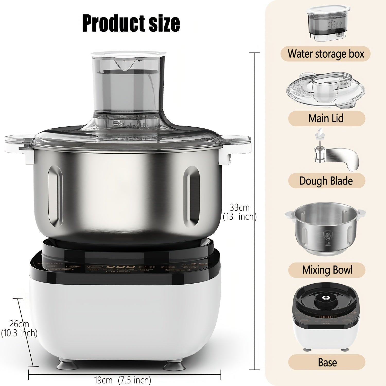 3.5L Auto Water Adding Dough Maker, 304 Stainless Steel Automatic Kneading Machine for Dumpling Noodle Bread Steamed Bun Home Bakery
