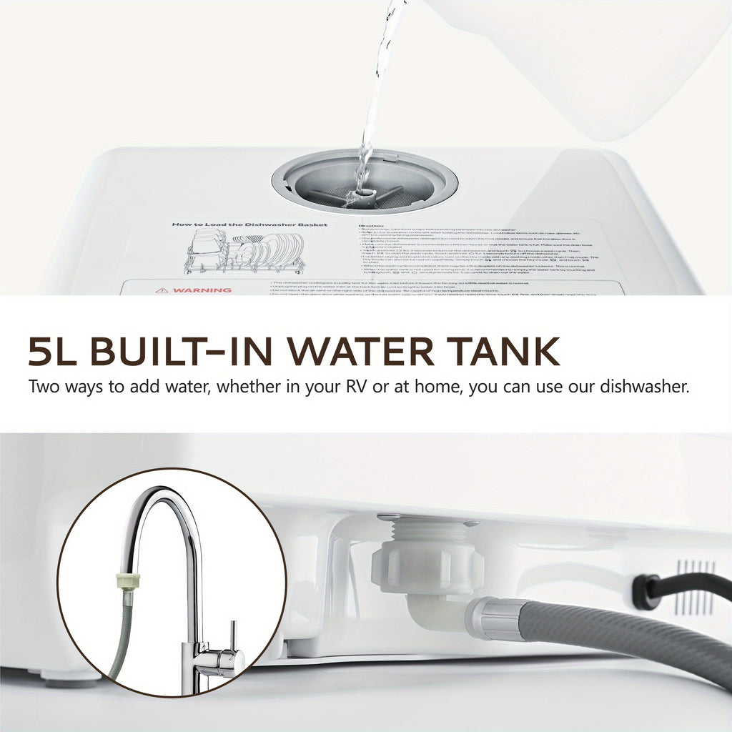 Portable Countertop Mini Dishwasher, Multi Function 6 Washing Modes Dishwasher with Drying Function for Small Home