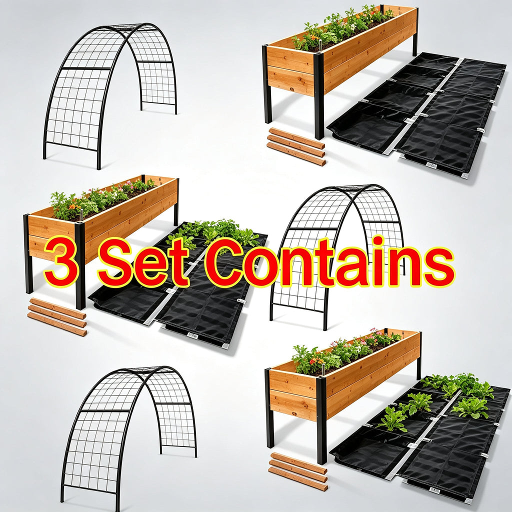 Elevated Wooden Raised Garden Bed with Arch Metal Trellis, Raised Planter Box with Metal Legs for Vegetables Flowers Backyard Patio Gardening