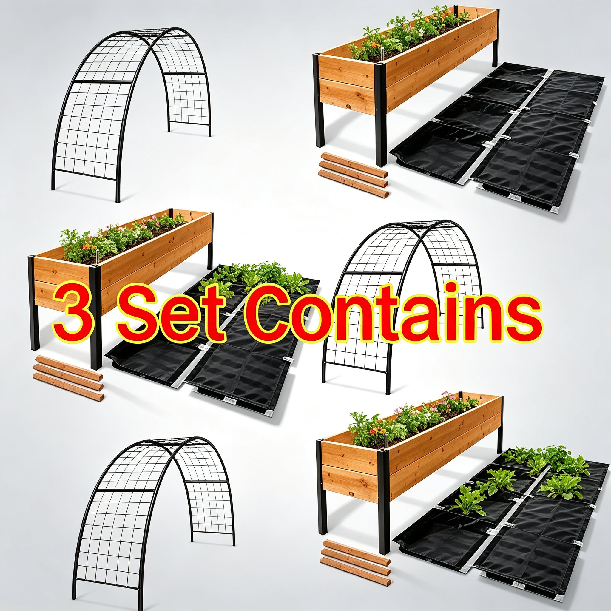 Elevated Wooden Raised Garden Bed with Arch Metal Trellis, Raised Planter Box with Metal Legs for Vegetables Flowers Backyard Patio Gardening
