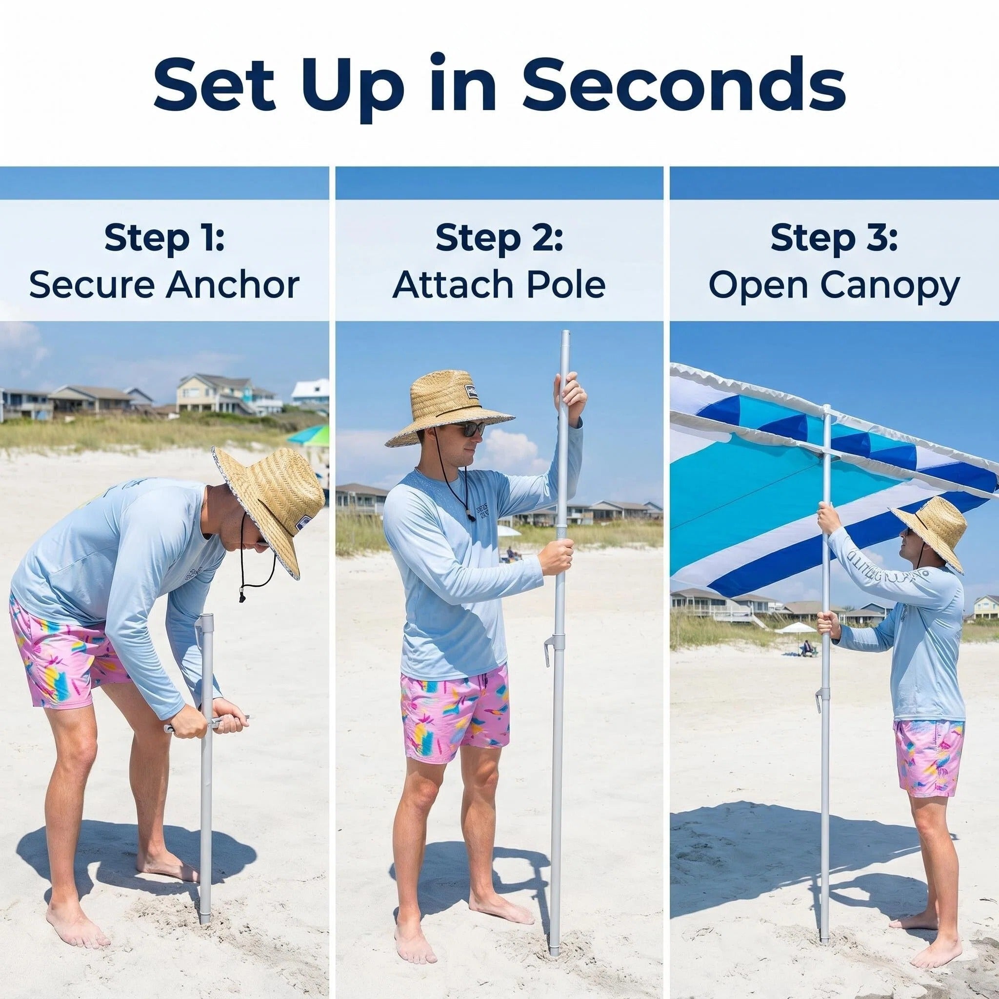 Wind Resistant Large Beach Sun Canopy Umbrella, Easy Setup Portable Outdoor Beach Shade Tent with Wide Coverage for Sand Poolside Camping