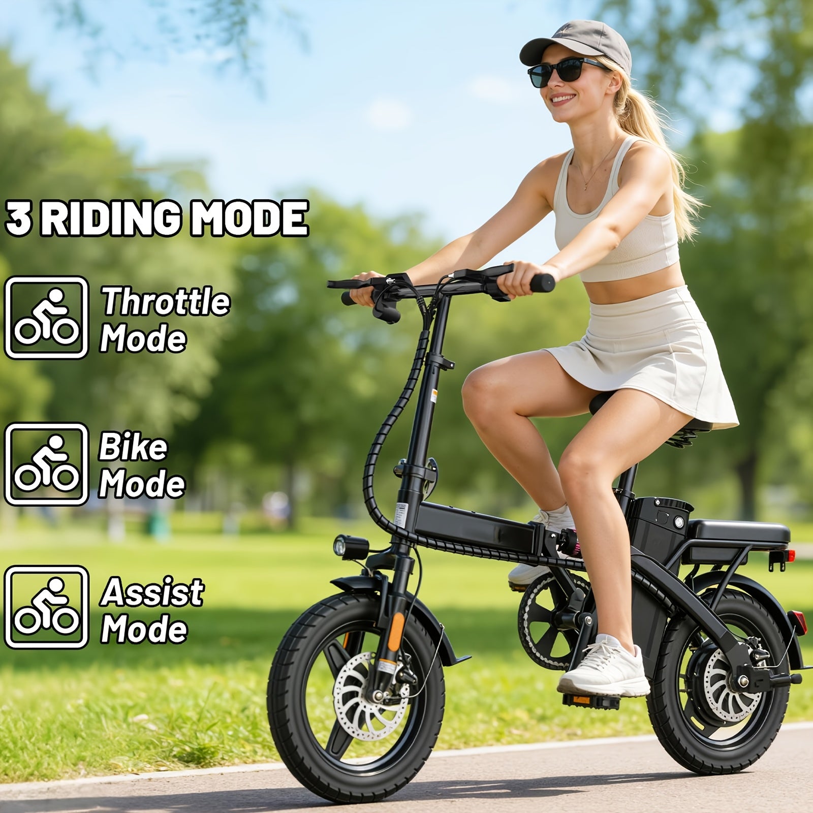 350W Folding Electric Bike, 48V 10AH Battery Foldable E-Bike with LED Display, 18MPH Max Speed 20 Miles Range 14 Inch Mini Commuter Ebike