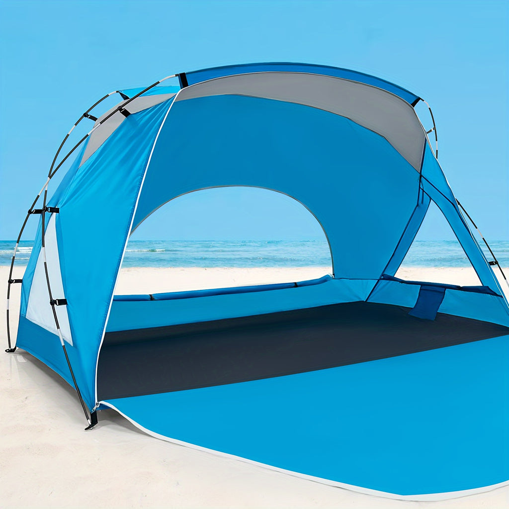 UPF 50+ 4-6 Person Instant Pop Up Beach Tent, 3-Sided Ventilated Windproof Sun Shelter with Zipper Door for Beach Picnic Camping