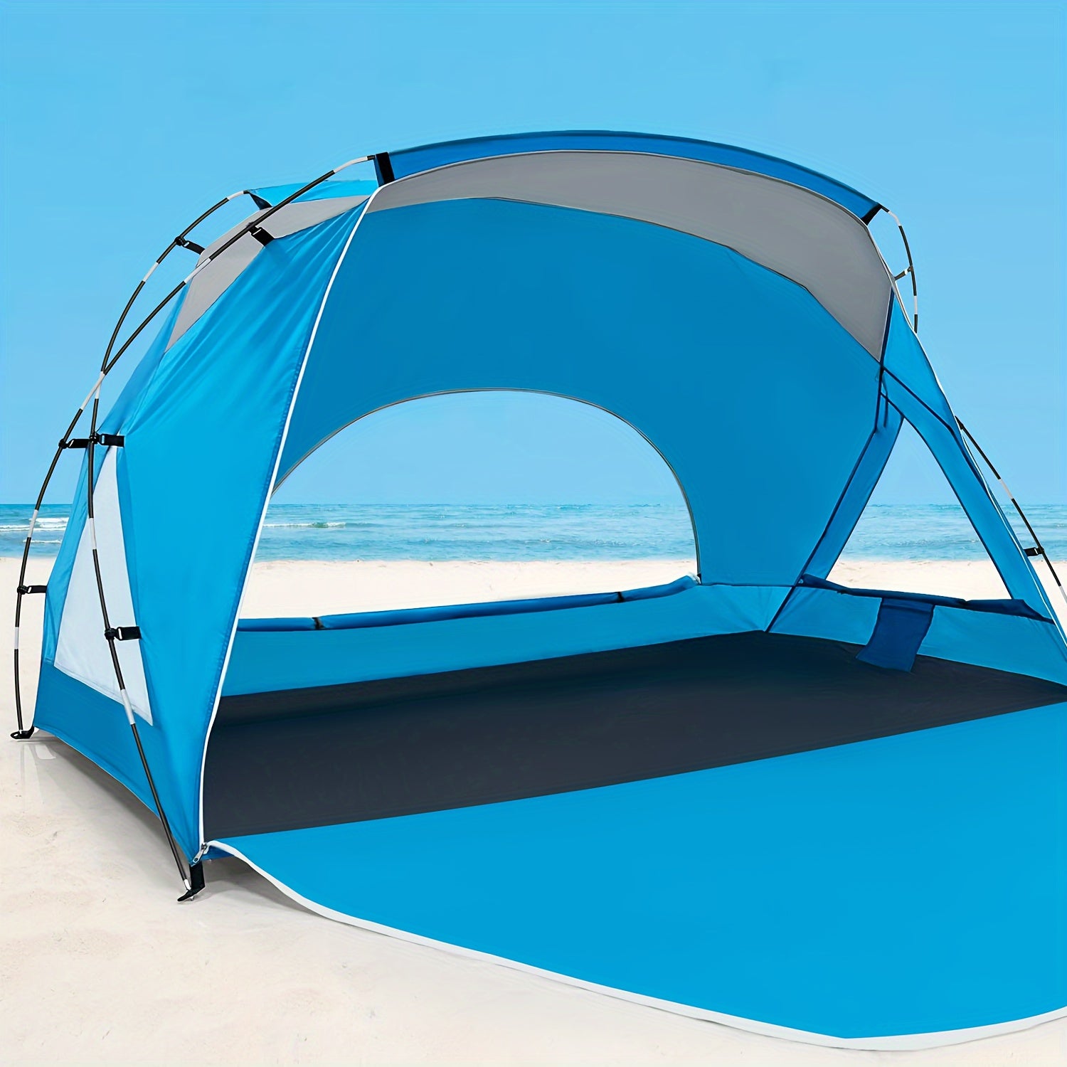 UPF 50+ 4-6 Person Instant Pop Up Beach Tent, 3-Sided Ventilated Windproof Sun Shelter with Zipper Door for Beach Picnic Camping