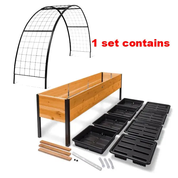 Elevated Wooden Raised Garden Bed with Arch Metal Trellis, Raised Planter Box with Metal Legs for Vegetables Flowers Backyard Patio Gardening