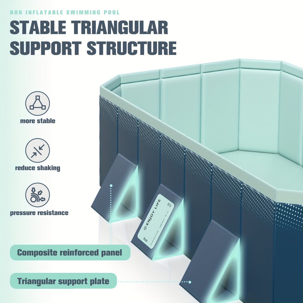 Foldable Non-Inflatable Family Swimming Pool, 4-Layer Thick PVC Hard Panel Pool with Triangle Support & Rapid Drain for Backyard Summer Party