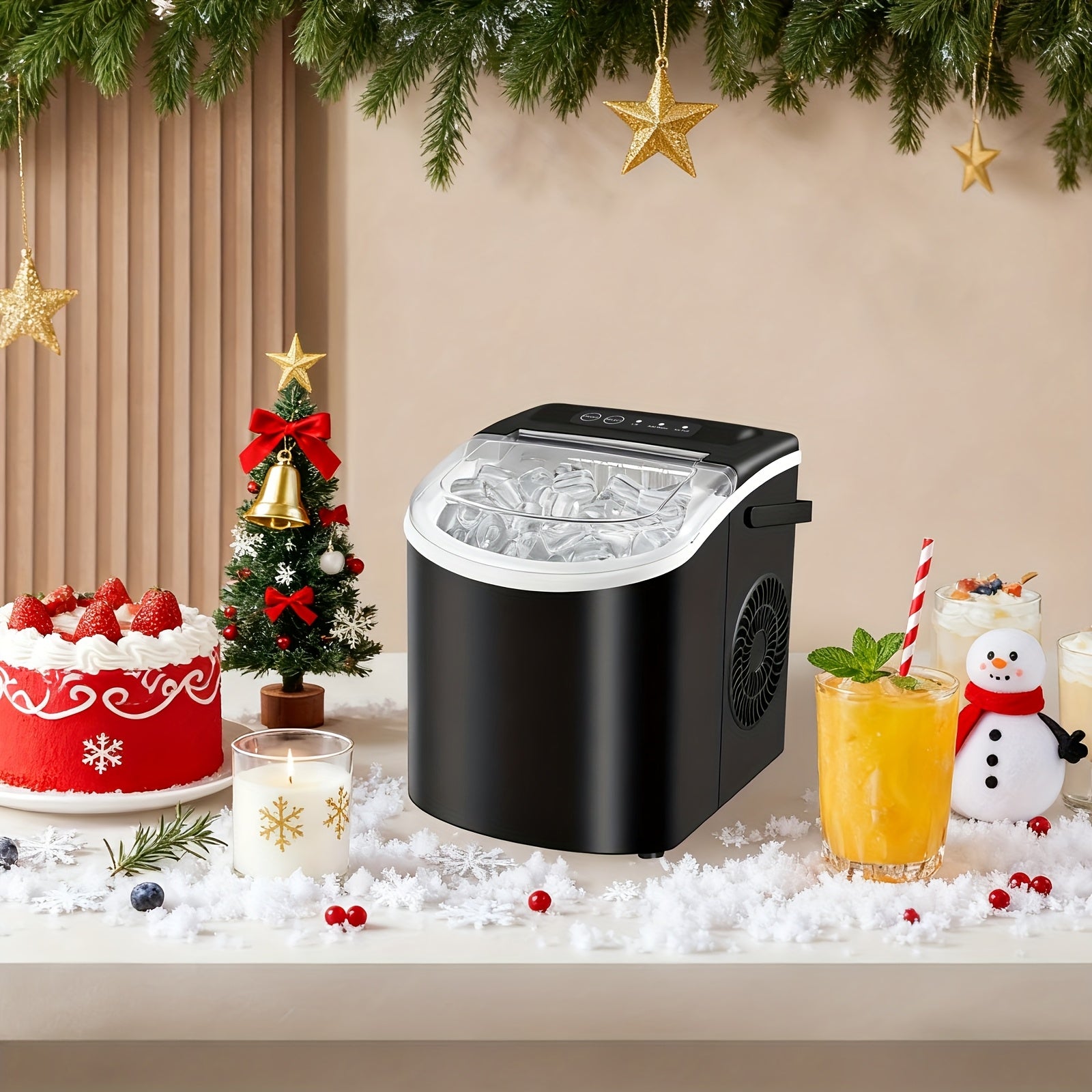 Portable Countertop Ice Maker Machine with Large Small Adjustable Ice Cube Size, One Touch Control Compact Ice Making Machine for Home Bar Kitchen RV