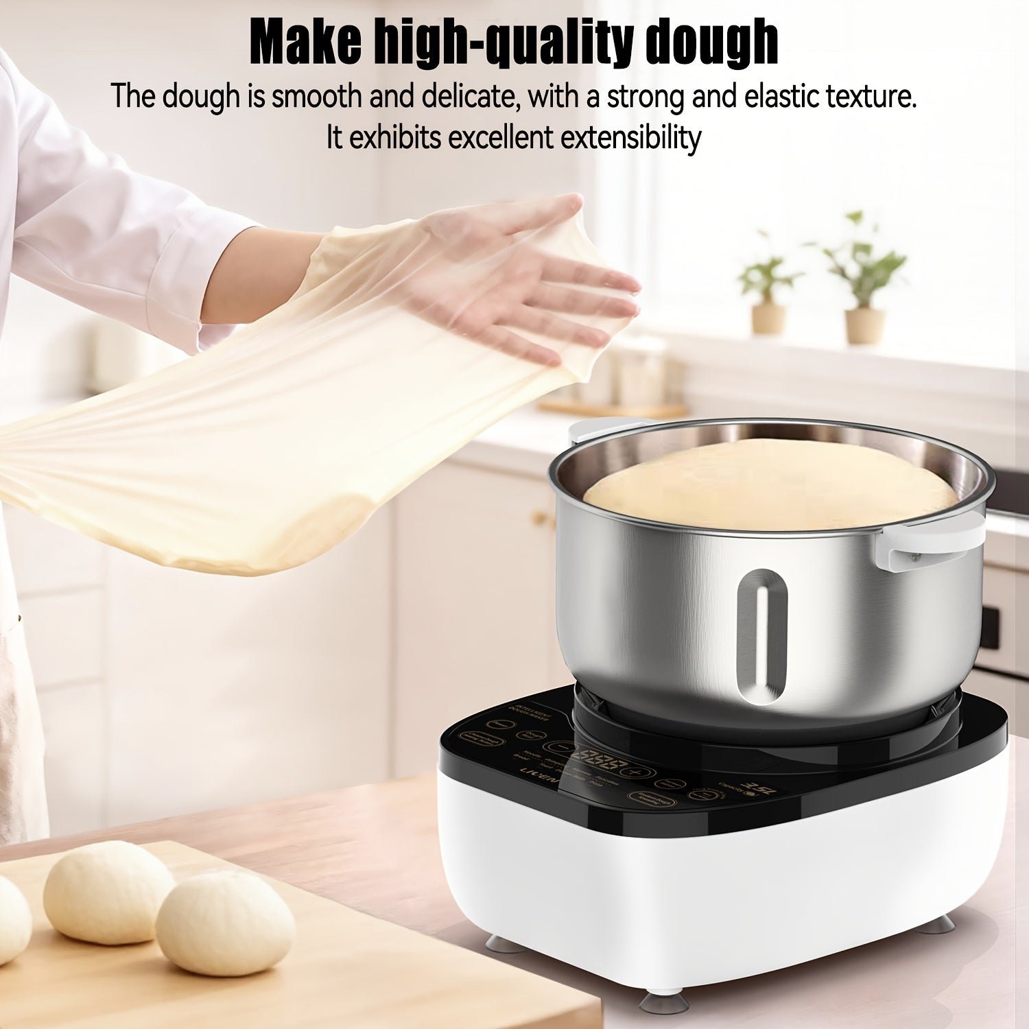 3.5L Auto Water Adding Dough Maker, 304 Stainless Steel Automatic Kneading Machine for Dumpling Noodle Bread Steamed Bun Home Bakery