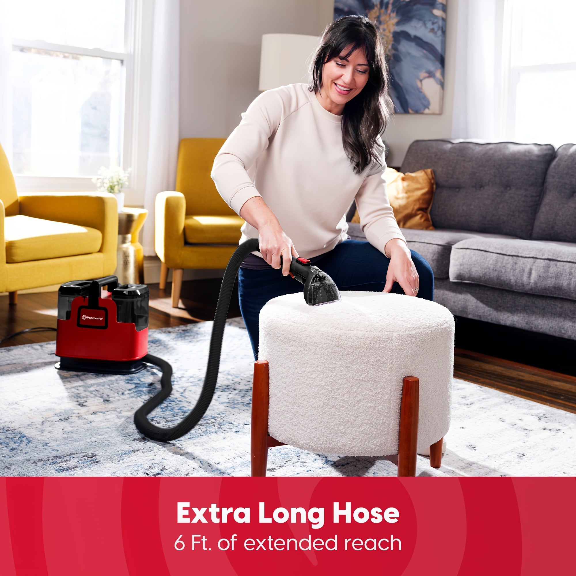 17Kpa Portable Spot Carpet Cleaner Machine, 6ft Long Hose Stain Remover with Dual Water Tank for Car Upholstery Rug Furniture