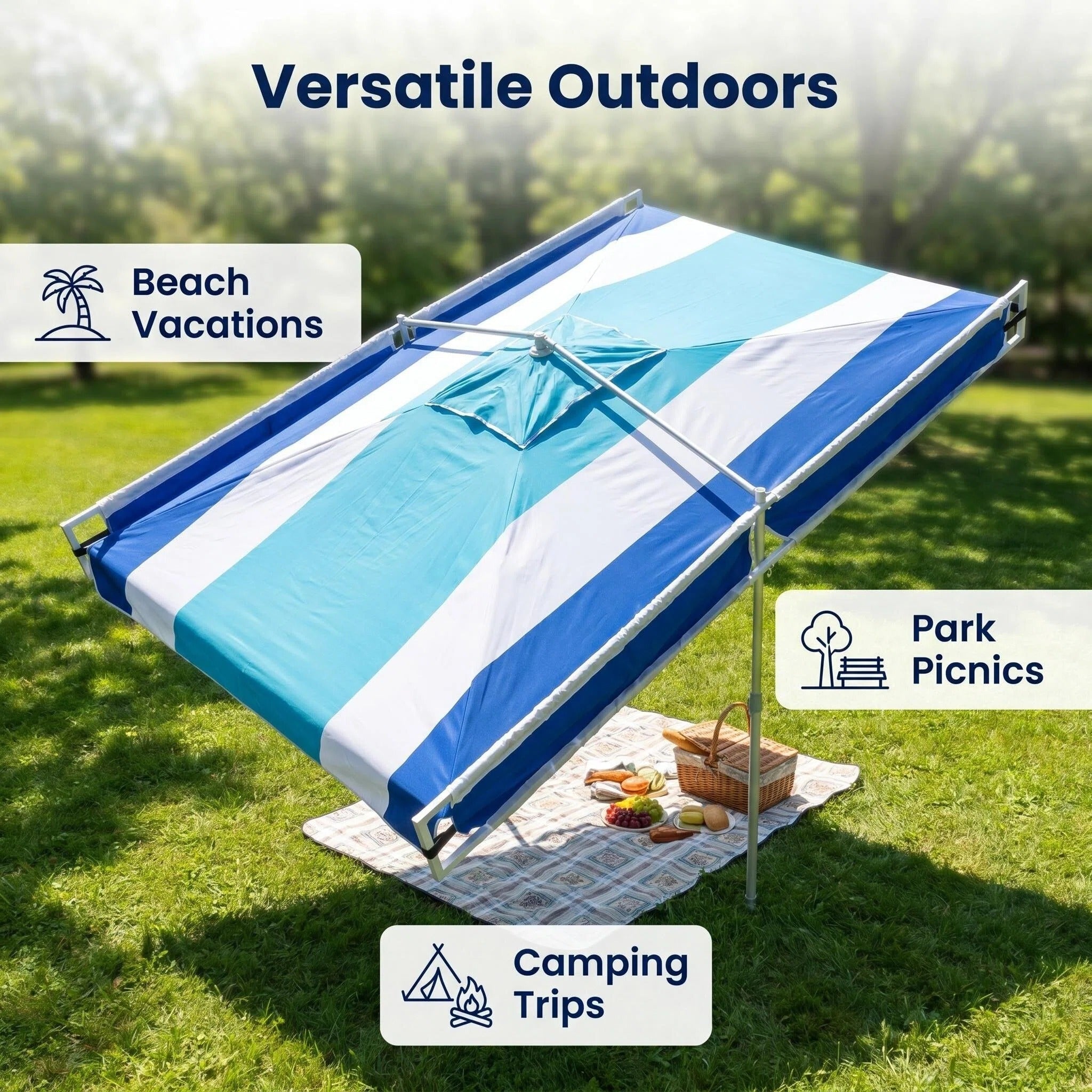 Wind Resistant Large Beach Sun Canopy Umbrella, Easy Setup Portable Outdoor Beach Shade Tent with Wide Coverage for Sand Poolside Camping