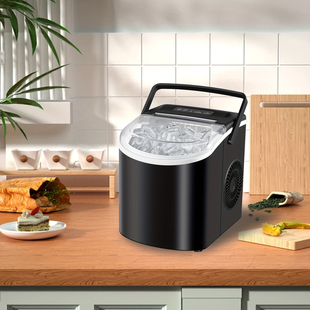 Portable Countertop Ice Maker Machine with Large Small Adjustable Ice Cube Size, One Touch Control Compact Ice Making Machine for Home Bar Kitchen RV