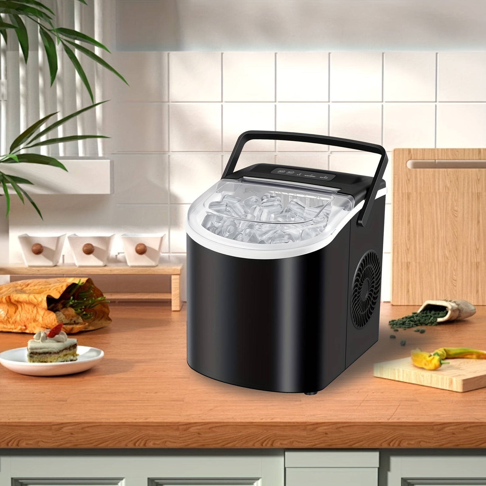 Portable Countertop Ice Maker Machine with Large Small Adjustable Ice Cube Size, One Touch Control Compact Ice Making Machine for Home Bar Kitchen RV