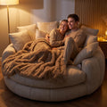 Oversized Round Ergonomic Bean Bag Sofa, Premium Fabric High-Density Foam Lazy Lounge Chair with Throw Pillows for Bedroom Living Room Relaxation