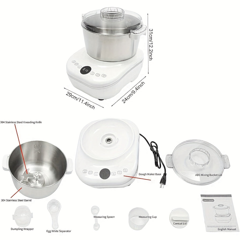 5QT/7QT 2 Colors Dough Mixer Machine, Smart Mix Proof Function 304 Stainless Steel Automatic Kneader for Pizza Bread Dumpling Noodle Home Bakery