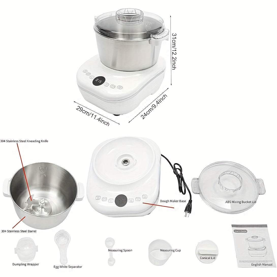 5QT/7QT 2 Colors Dough Mixer Machine, Smart Mix Proof Function 304 Stainless Steel Automatic Kneader for Pizza Bread Dumpling Noodle Home Bakery