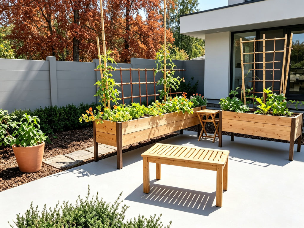 Elevated Wooden Raised Garden Bed with Arch Metal Trellis, Raised Planter Box with Metal Legs for Vegetables Flowers Backyard Patio Gardening