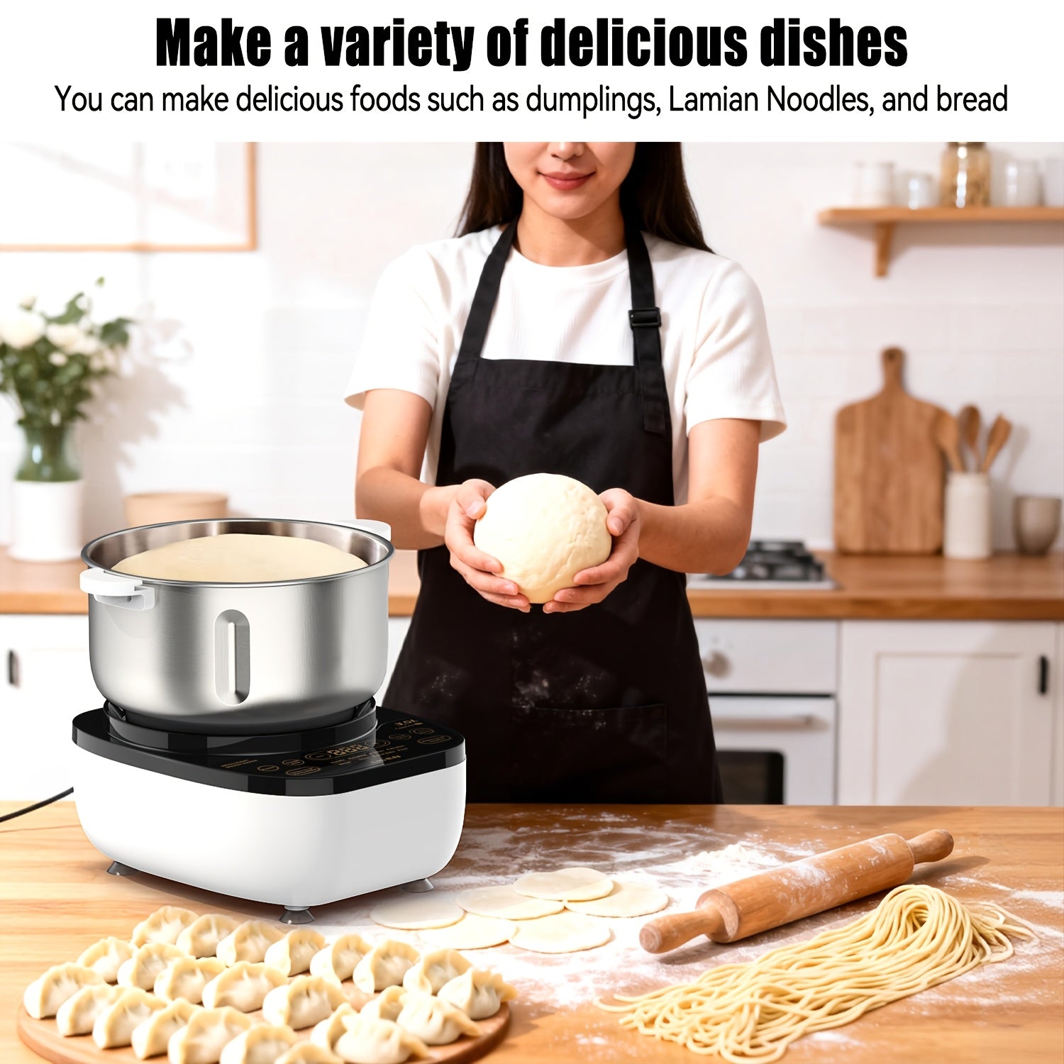 3.5L Auto Water Adding Dough Maker, 304 Stainless Steel Automatic Kneading Machine for Dumpling Noodle Bread Steamed Bun Home Bakery