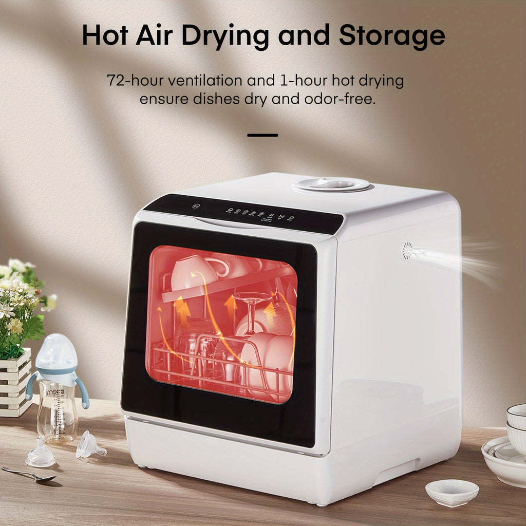 2-in-1 Water Tank & Tap Portable Countertop Dishwasher, 6 Multi Wash Modes Mini Dishwasher with 360° Spray, Hot Air Dry & Delayed Function for Small Kitchen