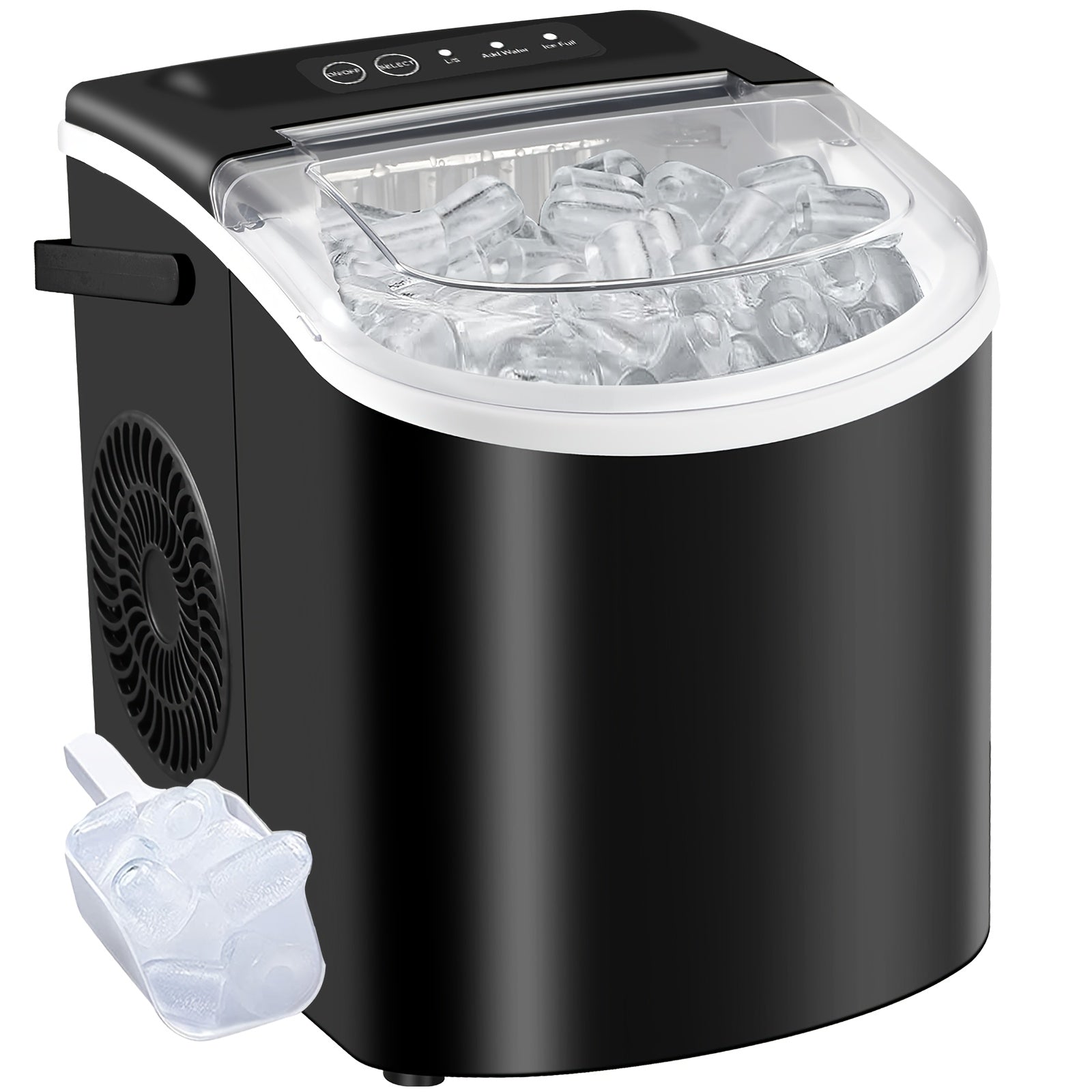 Portable Countertop Ice Maker Machine with Large Small Adjustable Ice Cube Size, One Touch Control Compact Ice Making Machine for Home Bar Kitchen RV