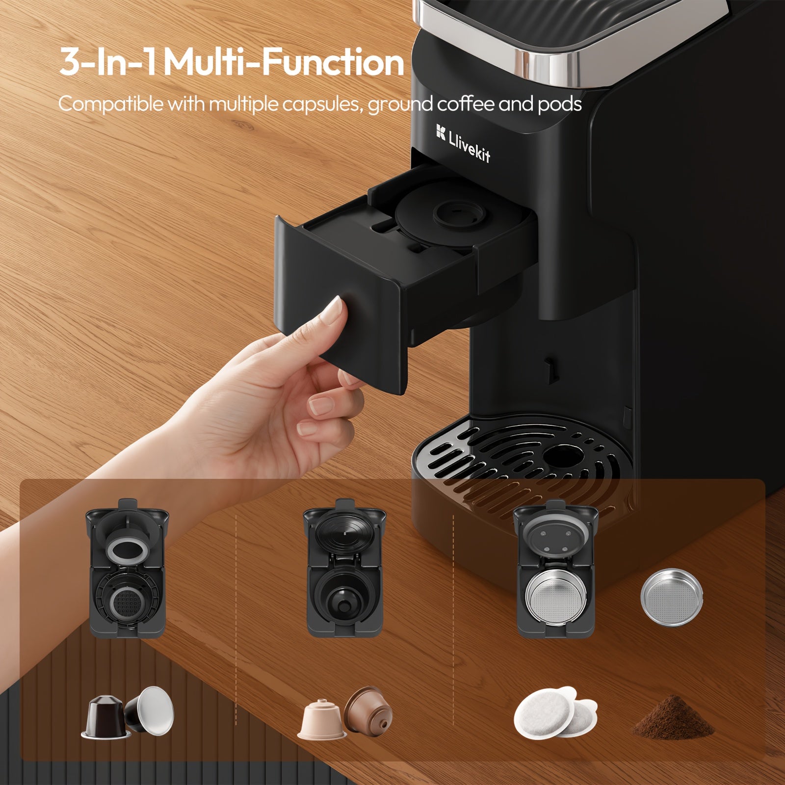 One-Touch Self-Cleaning Capsule Coffee Machine, High-Temperature Automatic Clean Compact Pod Coffee Maker for Home Office