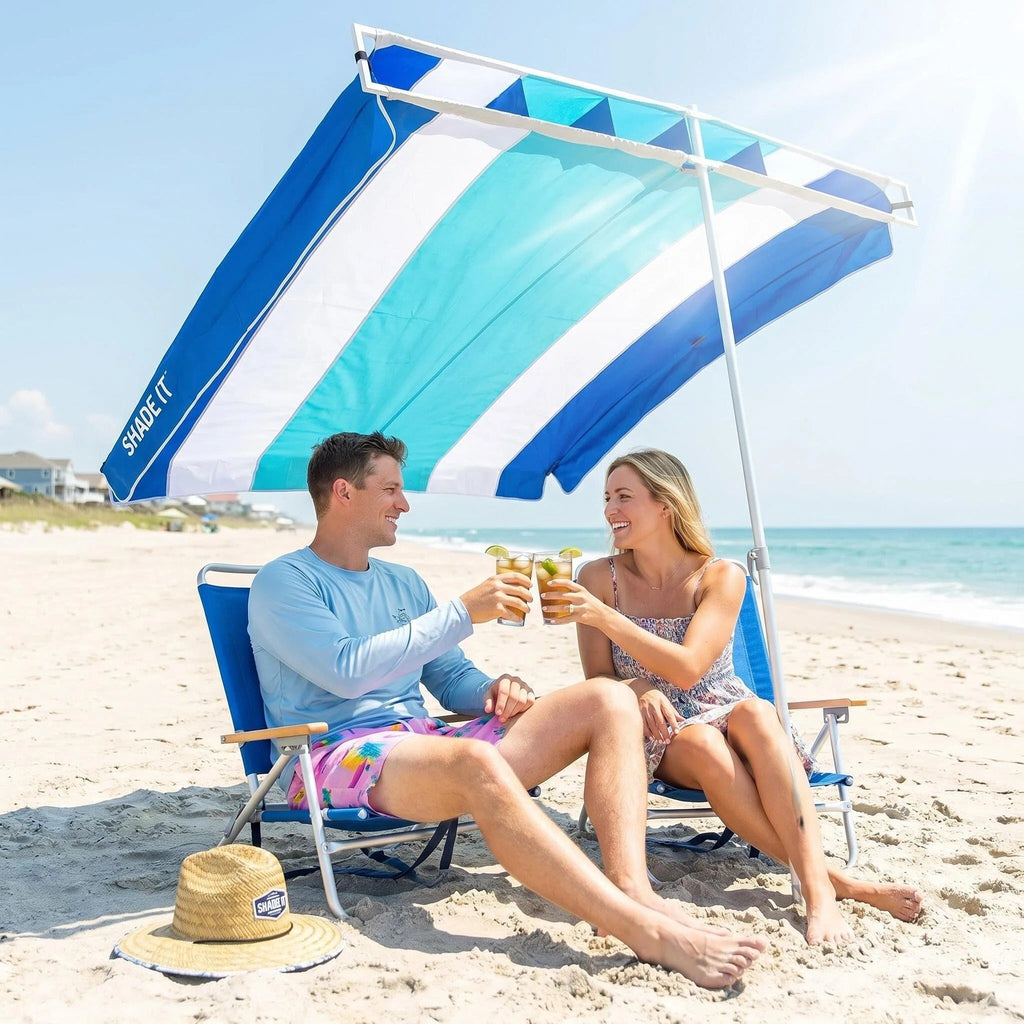 Wind Resistant Large Beach Sun Canopy Umbrella, Easy Setup Portable Outdoor Beach Shade Tent with Wide Coverage for Sand Poolside Camping